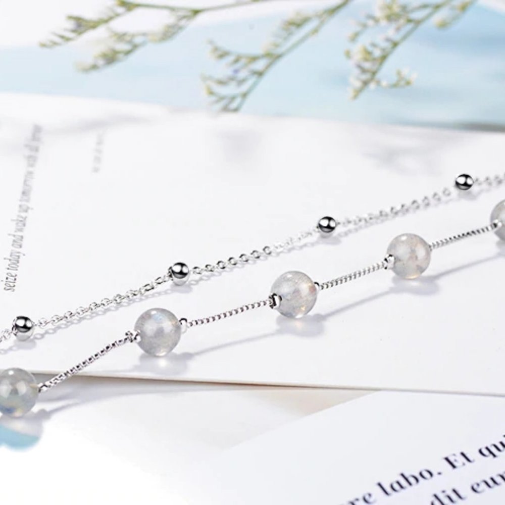 NEW 925 Sterling Silver Layered Moonstone Bracelet - Picture 5 of 11